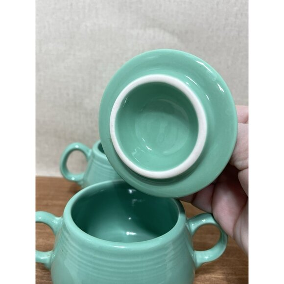 Homer Laughlin Fiesta Sea Mist Mint Green Sugar Bowl w Lid Creamer Set USA - Picture 5 of 7
